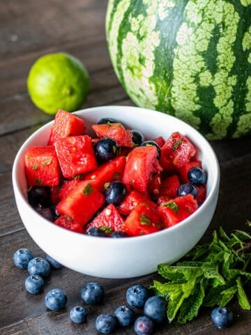Watermelon Salad with blueberries and mint