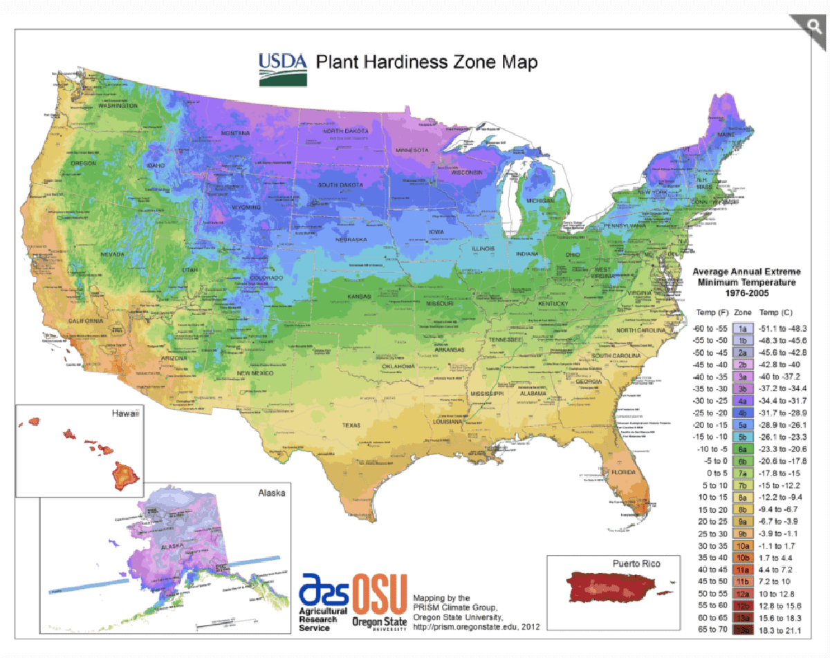 The USDA Hardiness Zone Map.