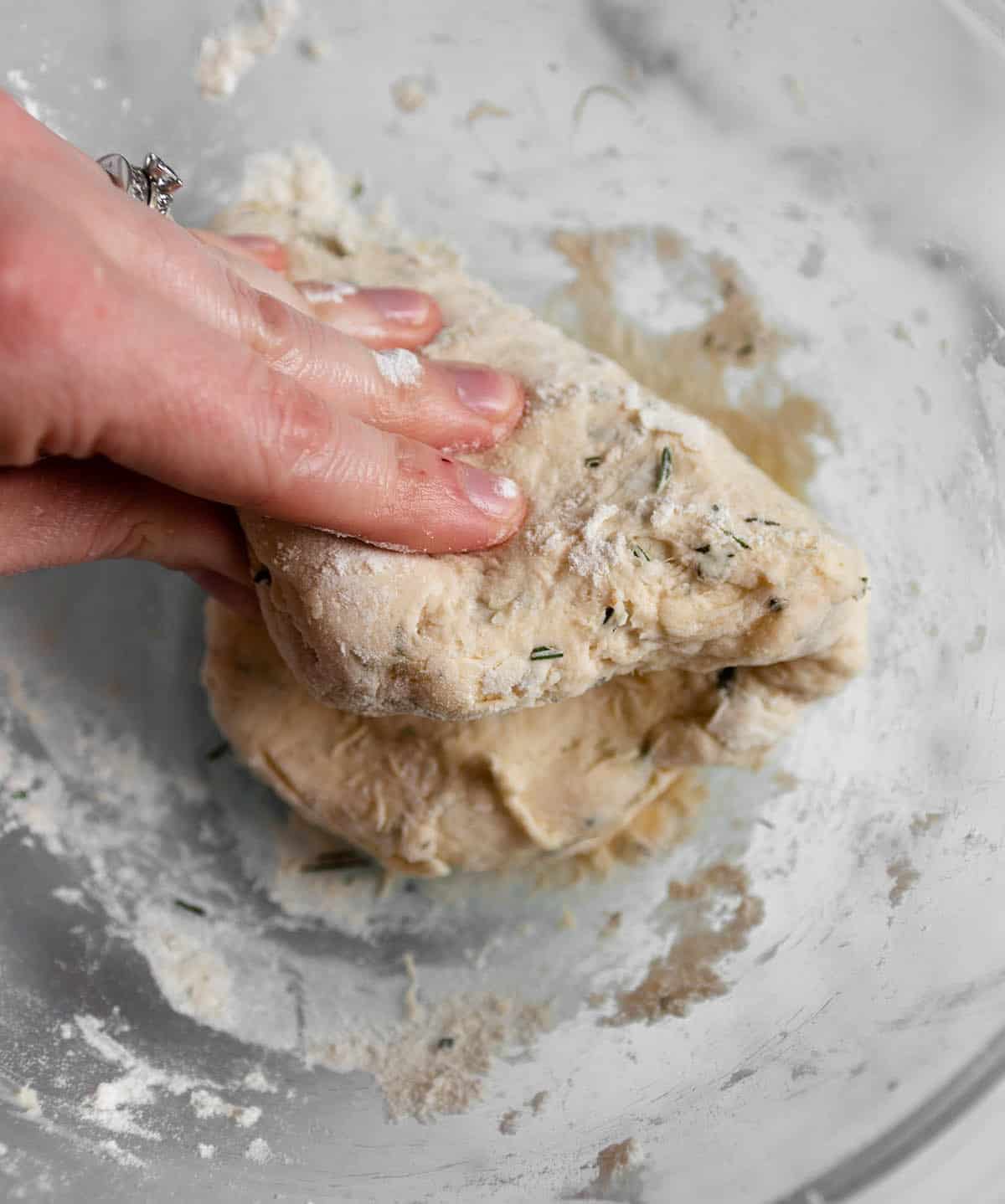 Kneading a ball of dough. 