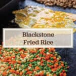 A Blackstone griddle with grilled veggies, eggs, and chicken.