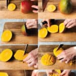 Step by step photo guide to how to dice a mango.
