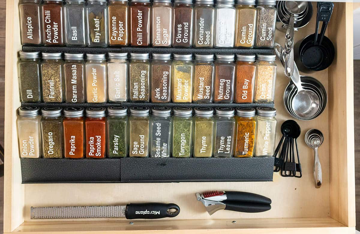 Spice Drawer Organization with Mini Jelly Jars - The Borrowed AbodeThe  Borrowed Abode