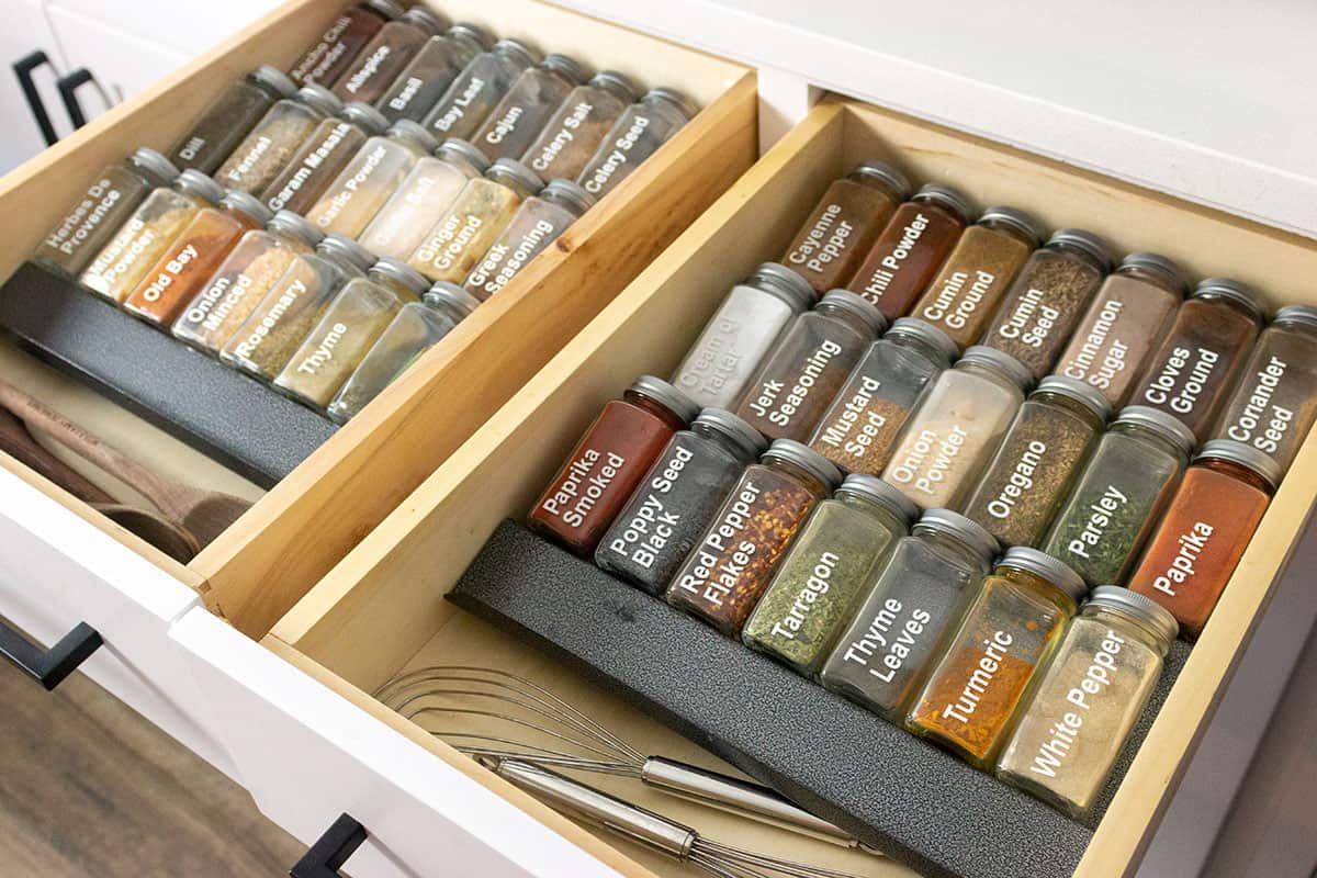 Spice Drawer Organization with Mini Jelly Jars - The Borrowed AbodeThe  Borrowed Abode