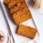 A plate with slices of pumpkin bread.