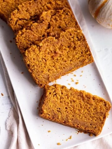 A plate with slices of pumpkin bread.