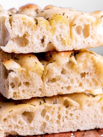 A stack of sourdough focaccia bread.