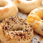 Homemade bagels with everything bagel seasoning and cheese.