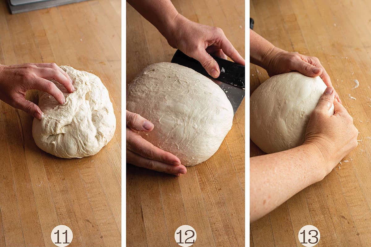Three images to form a loaf of sourdough.