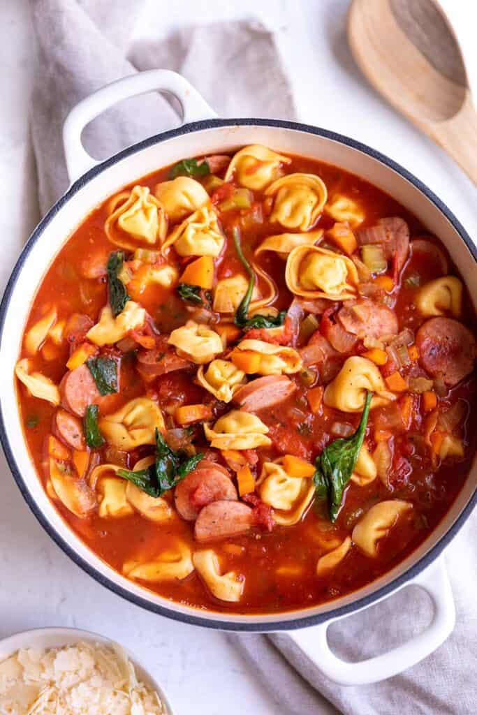 Sausage Spinach Tortellini Soup - Dirt and Dough