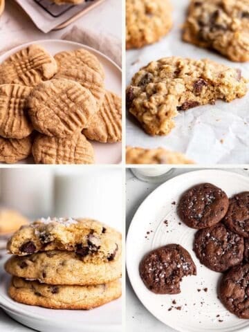 Four images of different sourdough cookie recipes.
