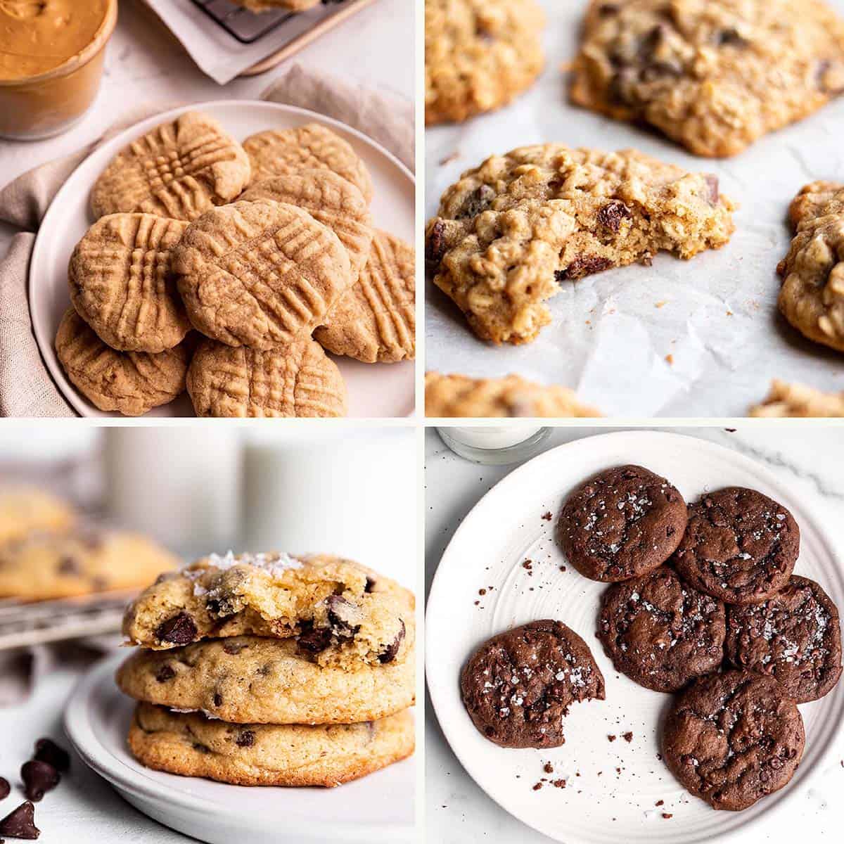 Four images of different sourdough cookie recipes.